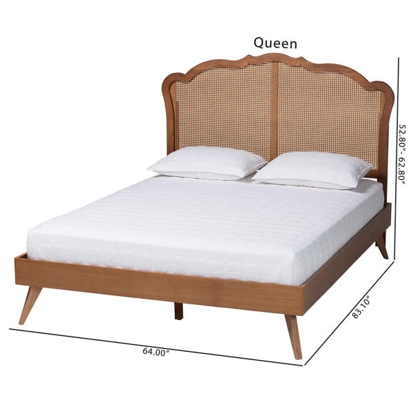 Walnut & Rattan Mallory Queen Platform Bed