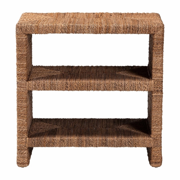 Natural Seagrass Wrapped Open Shelves Accent Table