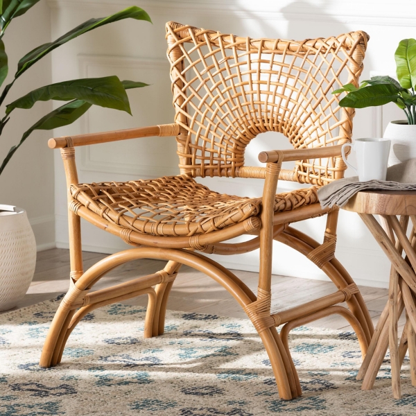 Curved Natural Rattan Woven Accent Chair