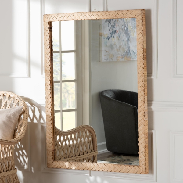 Sun Bleached Braided Rattan Wall Mirror