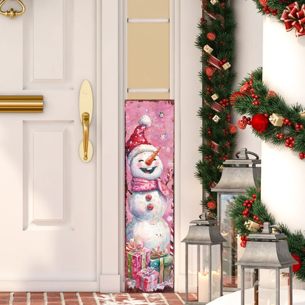 Pink Santa and Snowman Reversible Porch Board