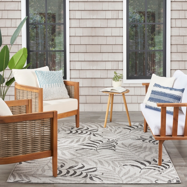 Gray Leaf Garden Oasis Outdoor Rug