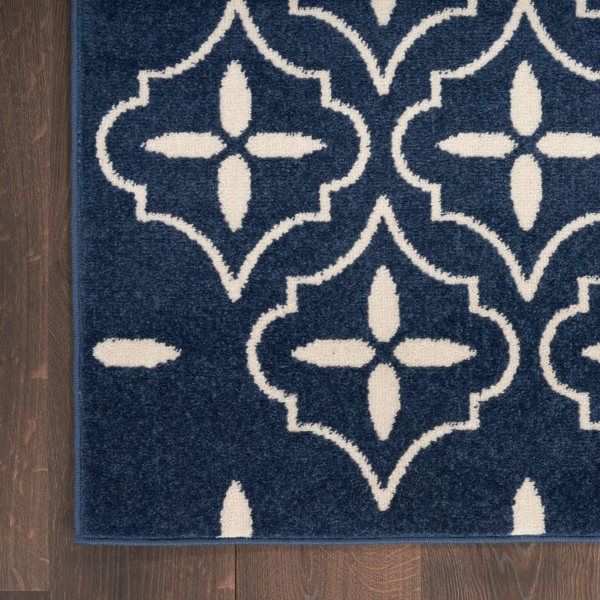 Navy and Ivory Quatrefoil Indoor/Outdoor Runner