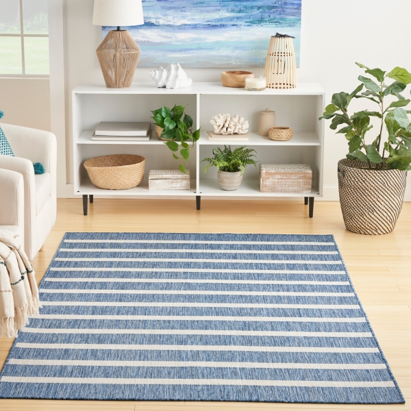 Navy & Ivory Striped Positano Outdoor Rug