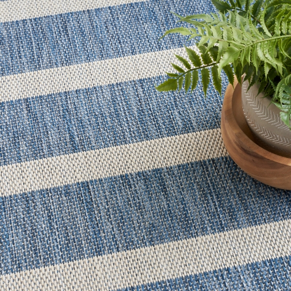 Navy & Ivory Striped Positano Outdoor Rug