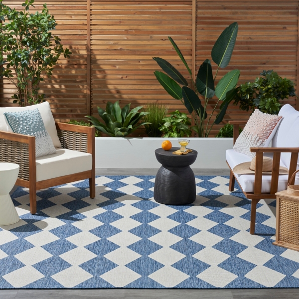 Navy Diamond Positano Outdoor Rug