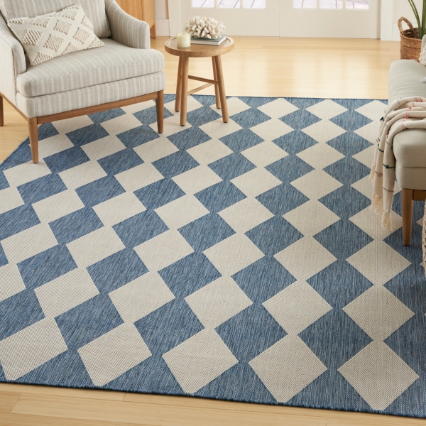 Navy Diamond Positano Outdoor Rug