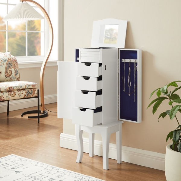 White Wood 4-Drawer Elena Jewelry Armoire