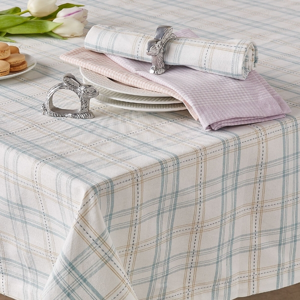 Blue Garden Plaid Tablecloth, 52 in.