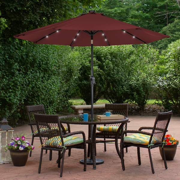 Hand Crank Solar Lighted Outdoor Umbrella