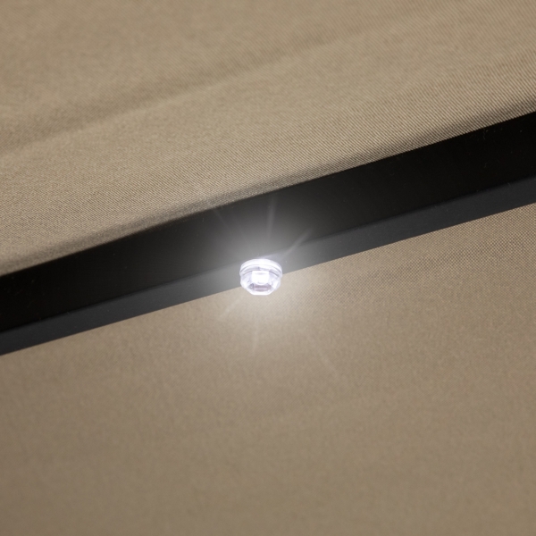 Taupe Hand Crank Solar Lighted Outdoor Umbrella