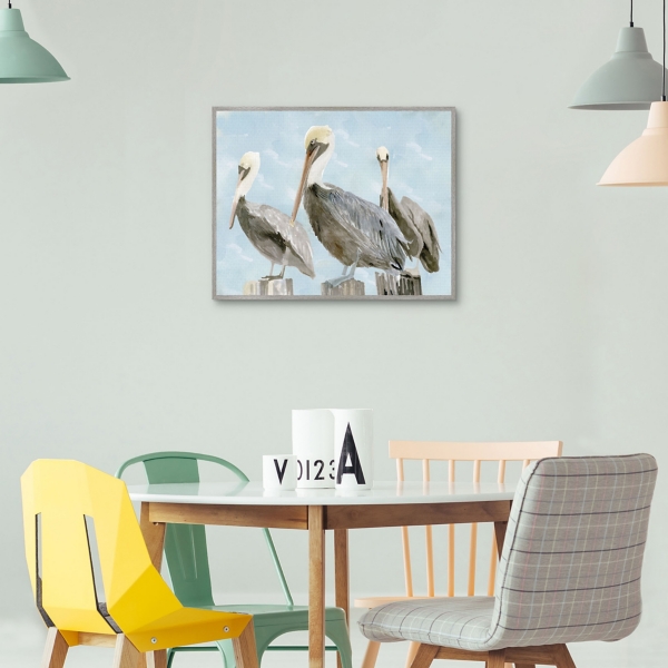 Brown Pelicans Framed Canvas Art Print