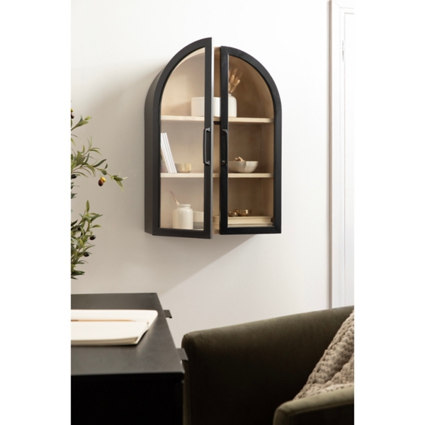 Black and Natural Arch Arcott Wall Cabinet