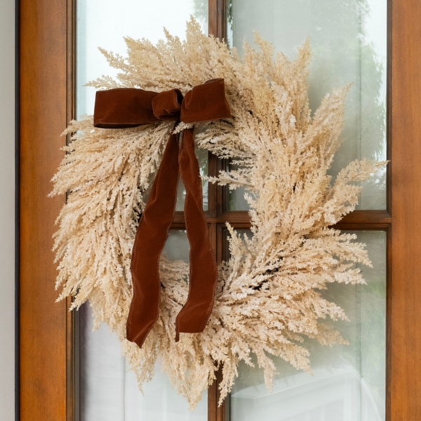 Cream Wheat Wreath with Velvet Bow | Kirklands