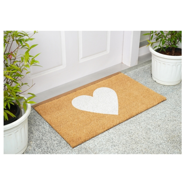 White Heart Coir Doormat, 20x34