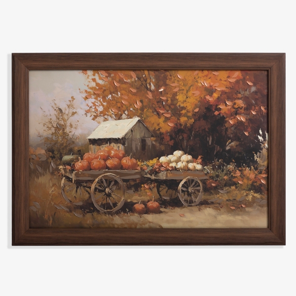 Pumpkin Wagon Framed Canvas Art Print