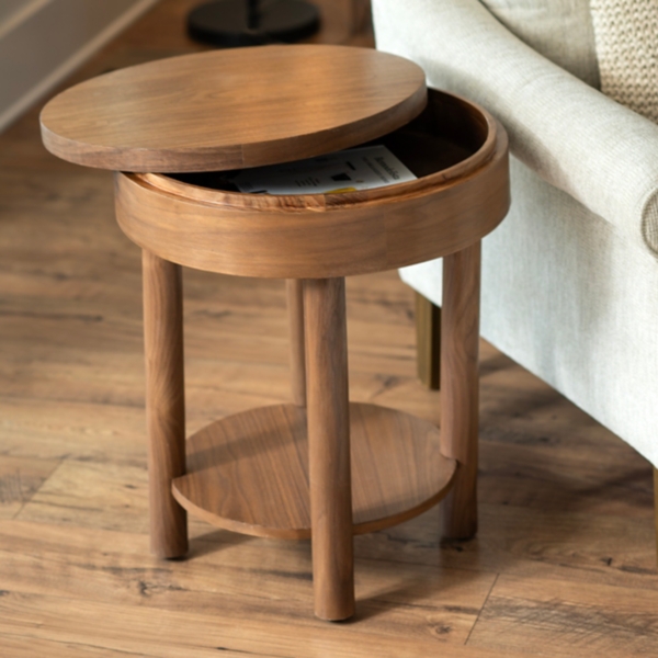 Walnut Wood Round Harlow End Table