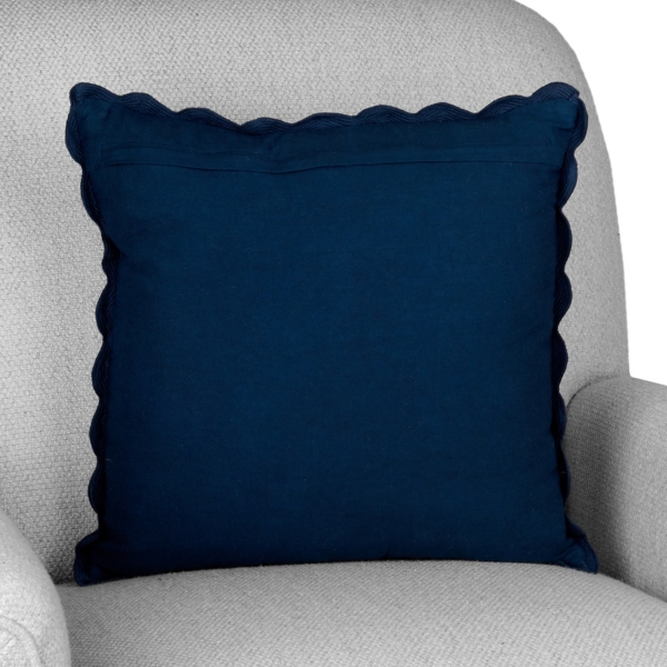 Navy and Tan Plaid Scalloped Pillow