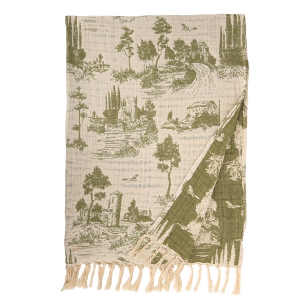 Sage and Ivory Toile Gauze Throw | Kirklands Home