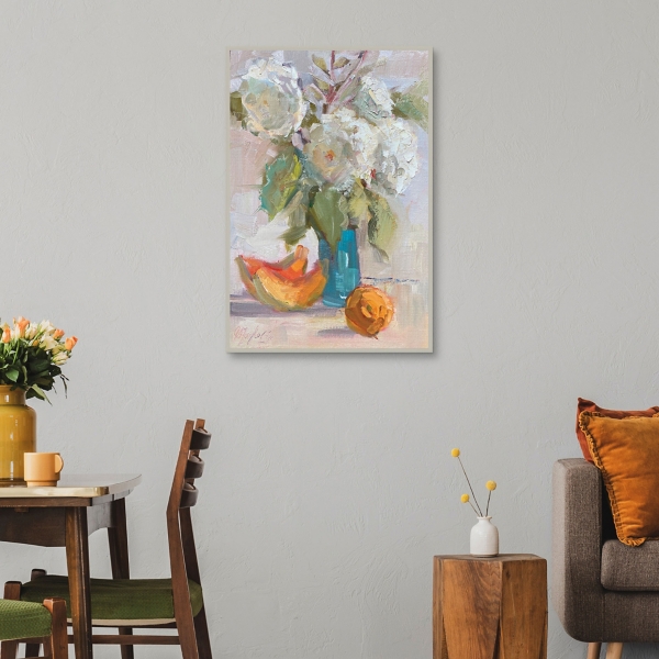 Hydrangea and Cantalope Framed Canvas Art Print