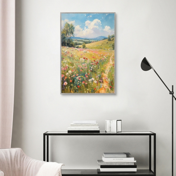 A Walk Through Flowers Framed Canvas Art Print