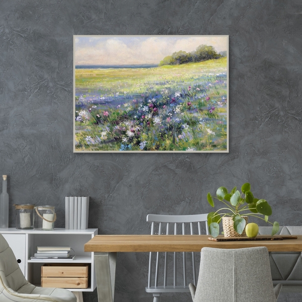 Floral by the Sea Framed Canvas Art Print