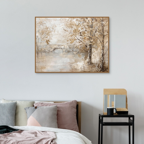 Bridge in the Woods Framed Canvas Art Print