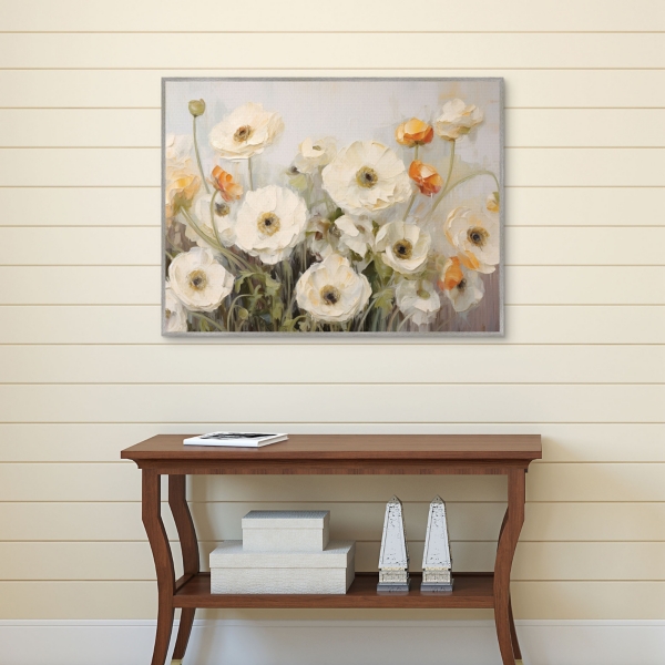 White Ranunculus Flowers Framed Canvas Art Print