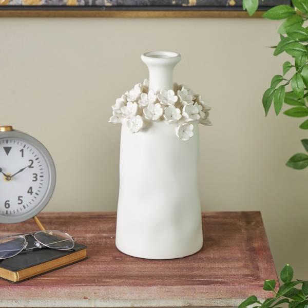 White Ceramic Floral Vase, 12 in.