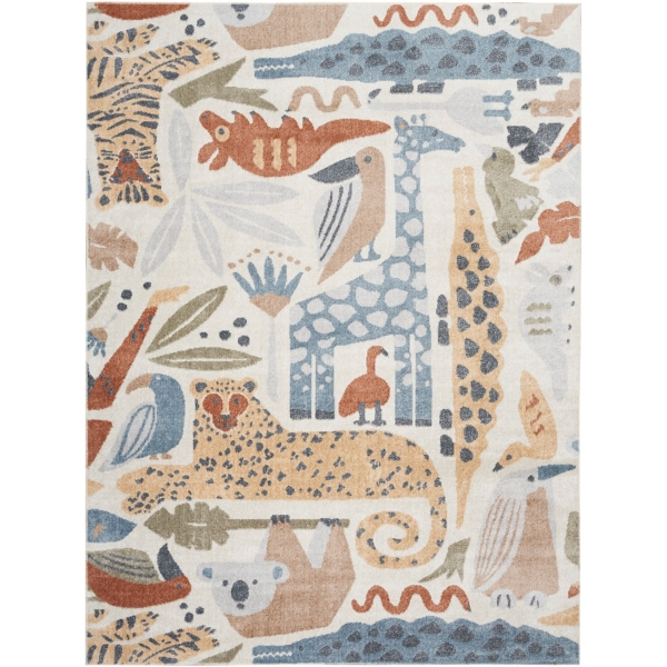 Ivory Safari Animals Kids Washable Area Rug, 5x7 | Kirklands Home