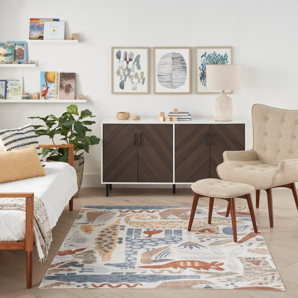 Ivory Safari Animals Kids Washable Area Rug, 8x10