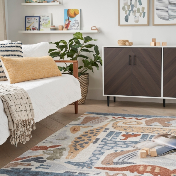 Ivory Safari Animals Kids Washable Area Rug, 8x10