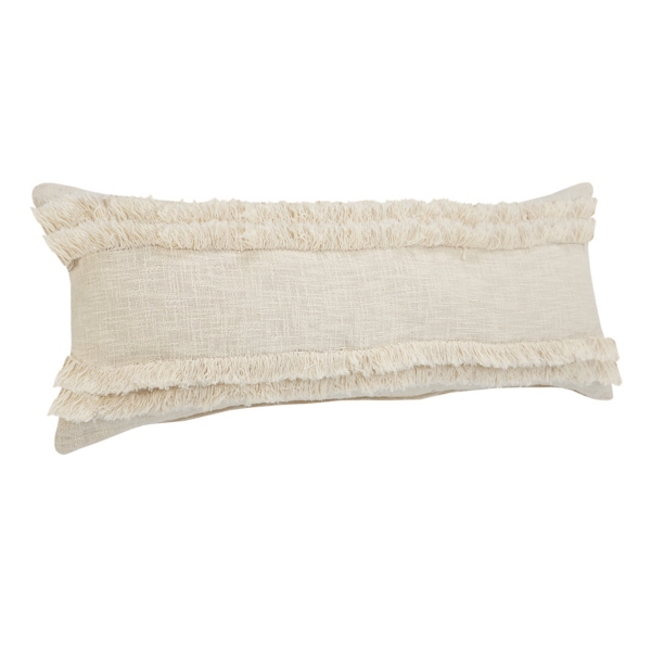 Cream Textured Fringe Lumbar Pillow