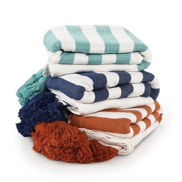 Navy and White Striped Harbor Throw Blanket