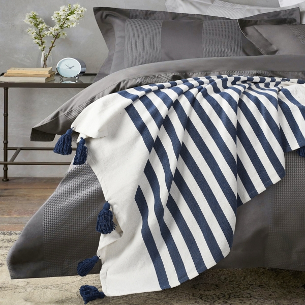 Navy and White Striped Harbor Throw Blanket