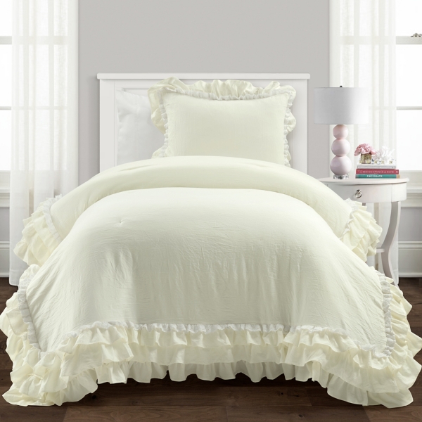 Ivory Ruffle Ella 2-pc. Twin XL Comforter Set | Kirklands Home