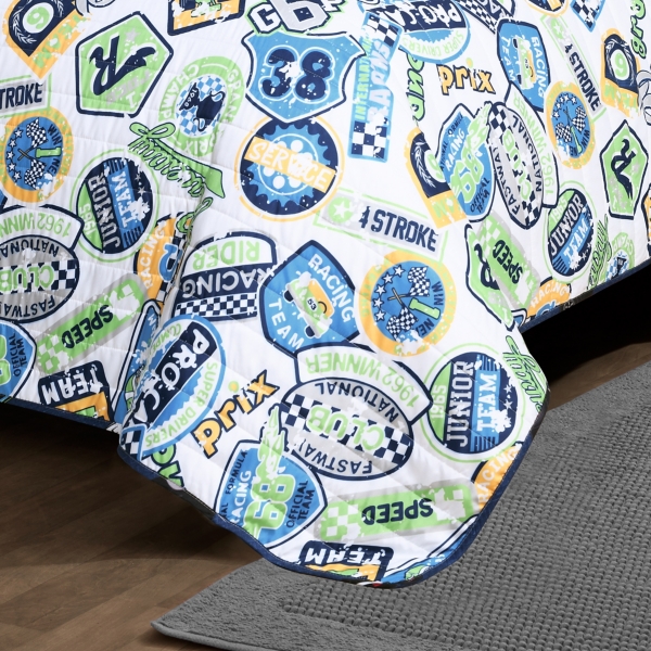 Blue Race Cars Kids 3-pc. Full/Queen Quilt Set