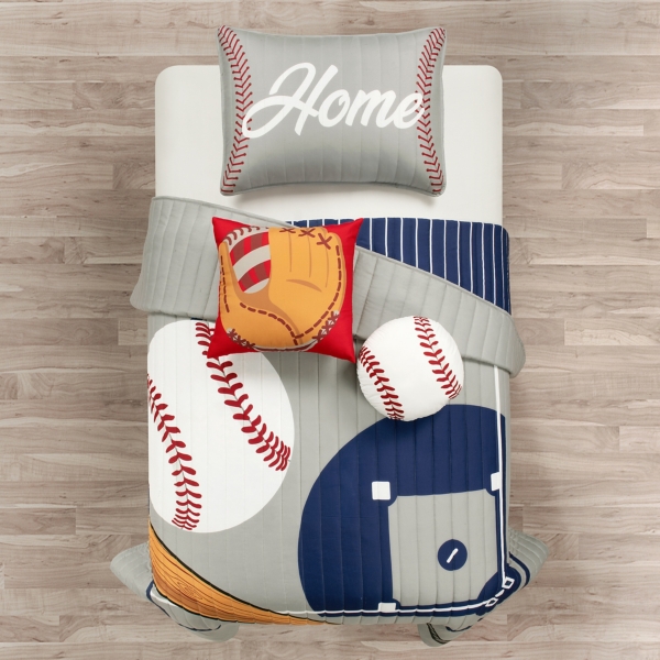 Gray and Blue Baseball Kids 4-pc. Quilt Set