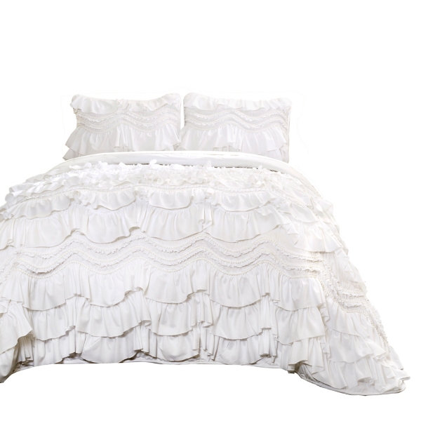 White Ruffle Kemmy 3-pc. Full/Queen Quilt Set | Kirklands Home