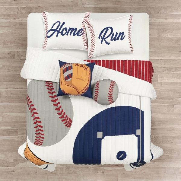 White & Red Baseball Full/Queen 5-pc. Quilt Set
