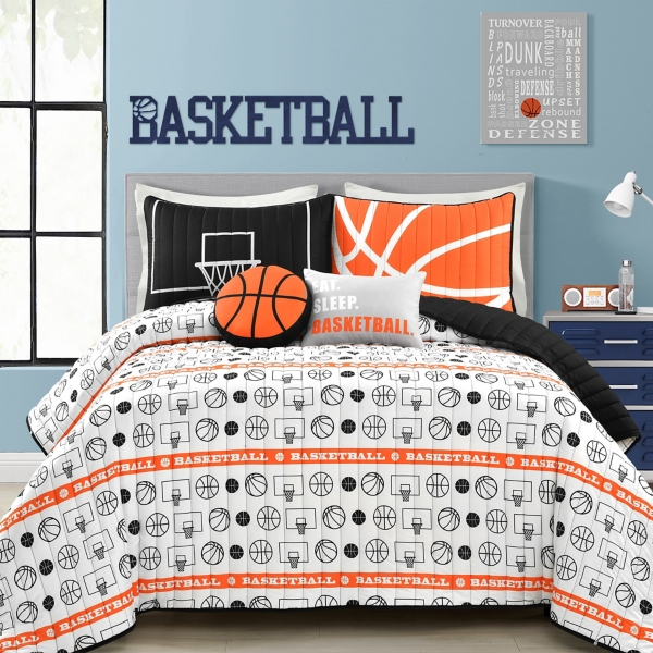 Black Basketball Full/Queen 5-pc. Quilt Set