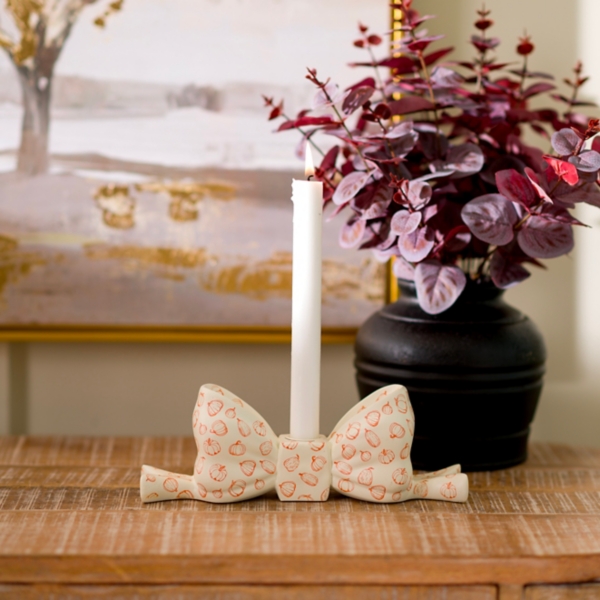 Bow with Pumpkins Taper Candle Holder