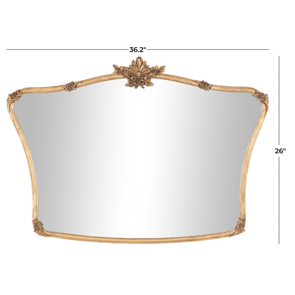 Gold Metal Antique Ornate Curved Wall Mirror