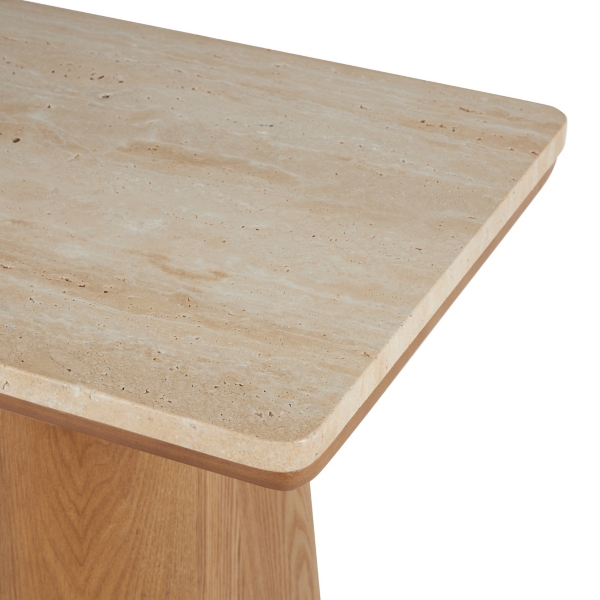 Beige Marble and Wood Console Table