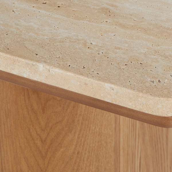 Beige Marble and Wood Console Table