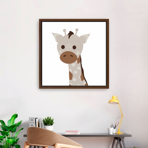 Neutral Giraffe Framed Canvas Art Print, 30x30