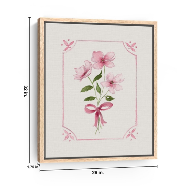 Pink Roses and Bow Framed Canvas Art Print, 26x32
