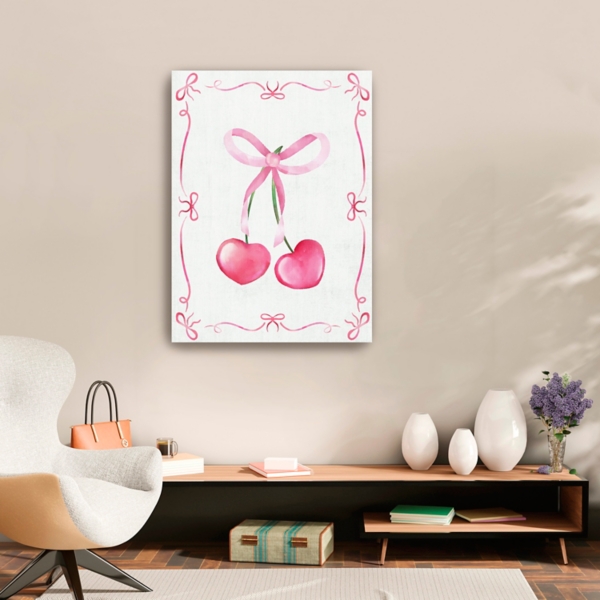 Pink Cherries and Bows Canvas Art Print, 24x32