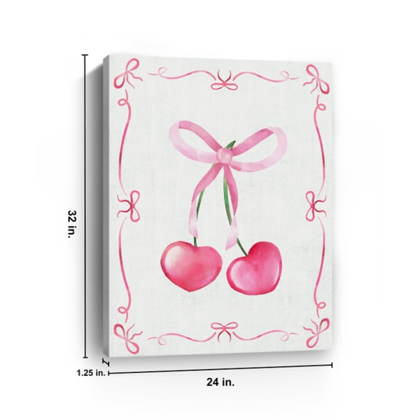 Pink Cherries and Bows Canvas Art Print, 24x32