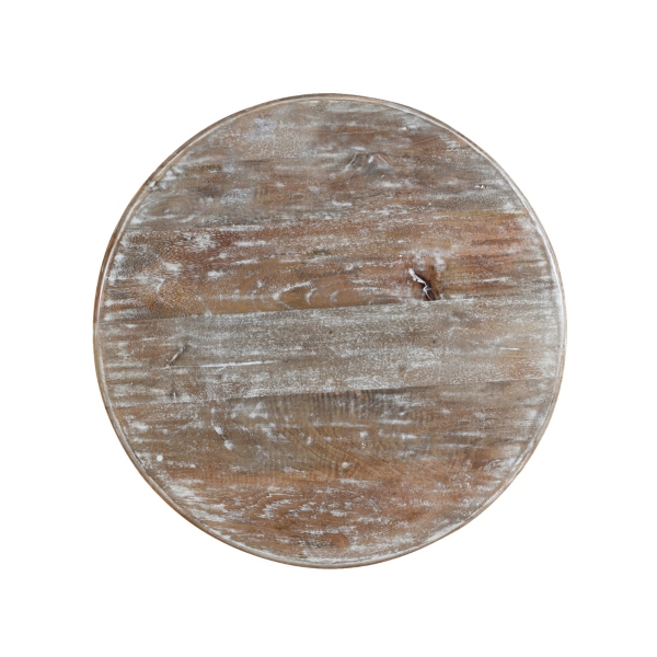 Brown Whitewashed Lattice Drum Accent Table